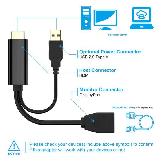 4K USB Powered HDMI-compatible Male To DP Display Port Female Converter Adapter Devices