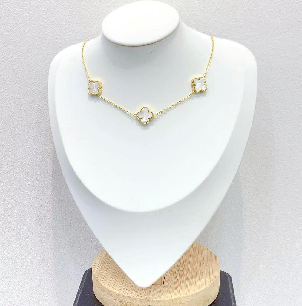 Korean Trendy Gold Four-Leaf Clover Double-Sided Necklace for Women Clavicle Chain Jewelry