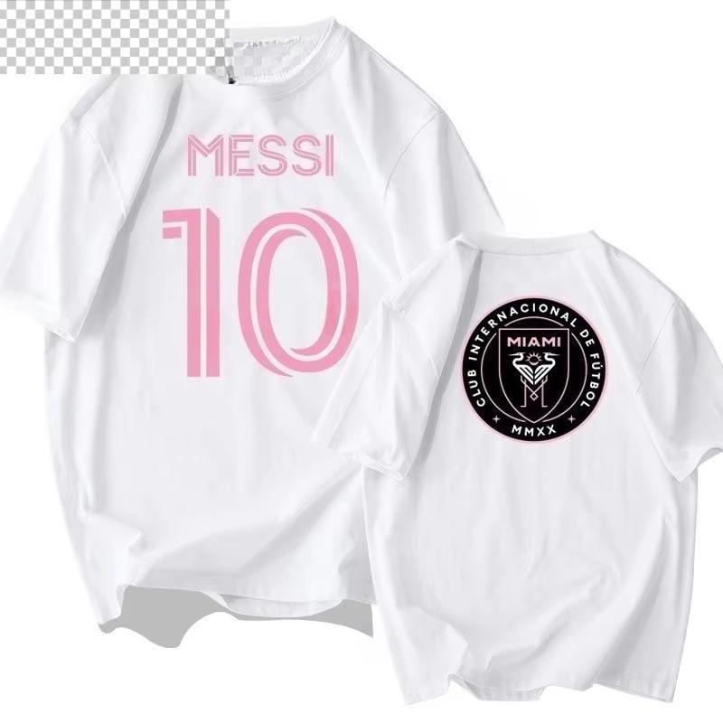 Miami International Messi Nein. 10 Fußballfan Anzug Kurzarm T-Shirt Herren und Damen Baumwolle Bedruckt Halbarm T-Shirt