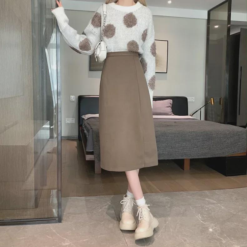 Coffee Color Women's Mid-Length A-Line Summer Slit Skirt 022