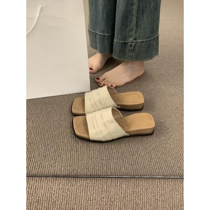 Folded Linen One-word Open-toed Thick-soled Slippers for Women To Wear In Summer, New Models Are Not Tired, Casual Beach Cool Slippers