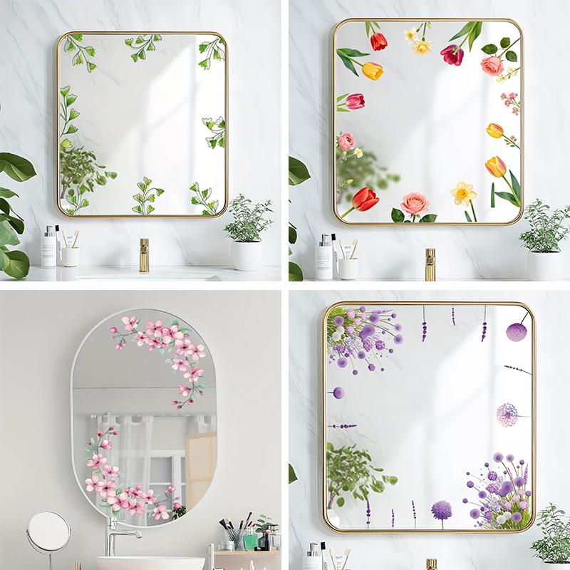 Spring Green Leaf And Floral Wall Stickers Glass Sticker For Shower Doors, Mirrors, Bathroom Glass Self-Adhesive Removable