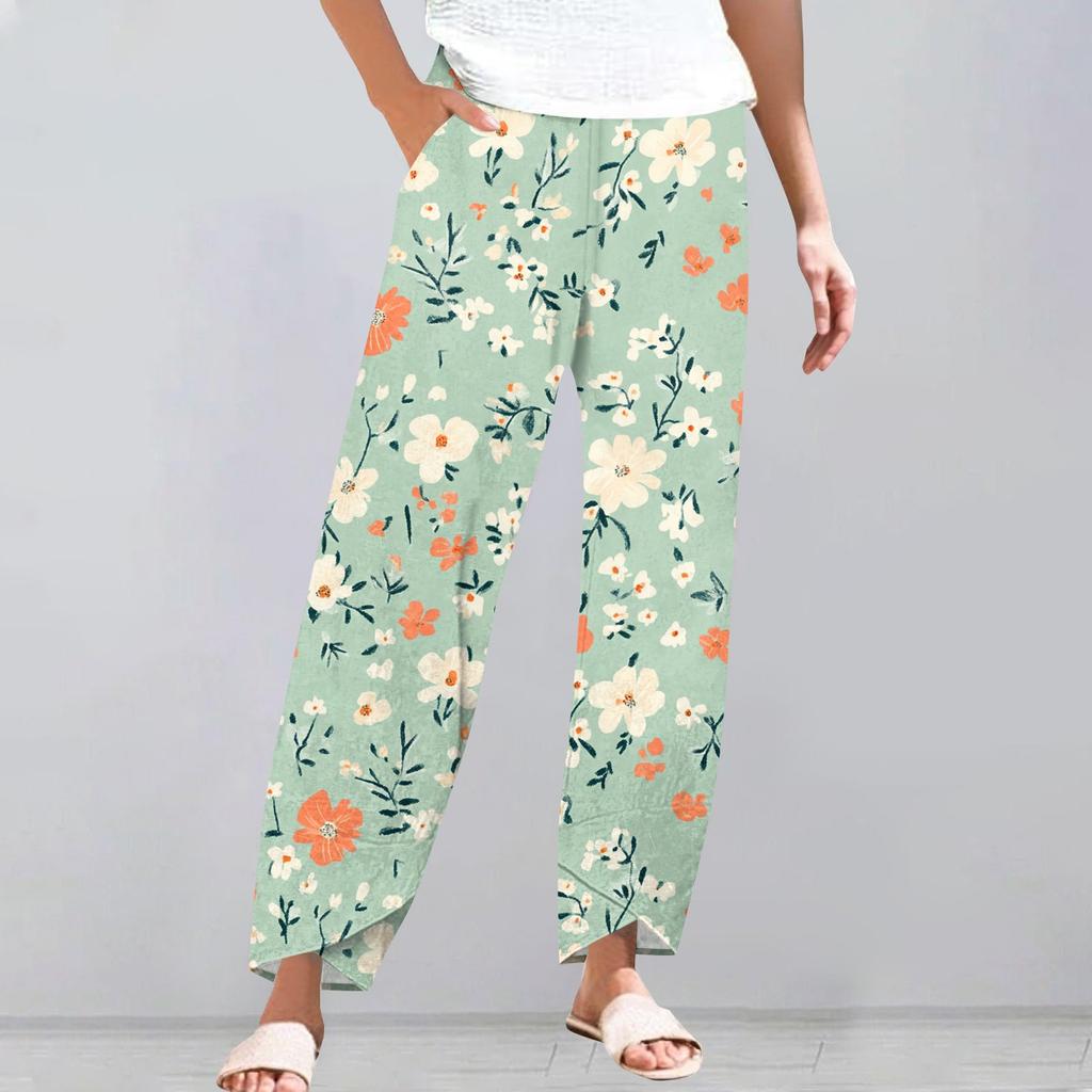 Pantaloni da donna estivi casual a gamba larga con elastico in vita e tasche
