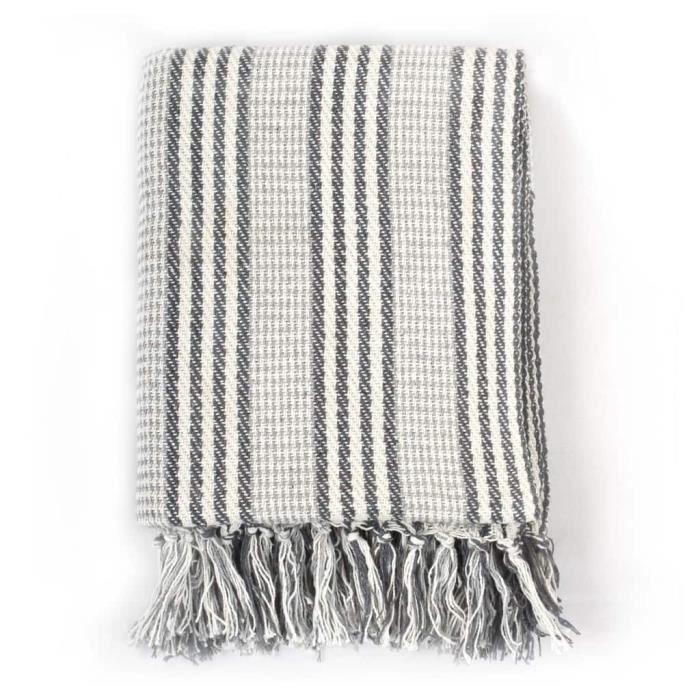 Blanket - vidaXL - 220x250 Cm - Recycled Cotton - Grey and White - Machine Washable Up To 40 °C