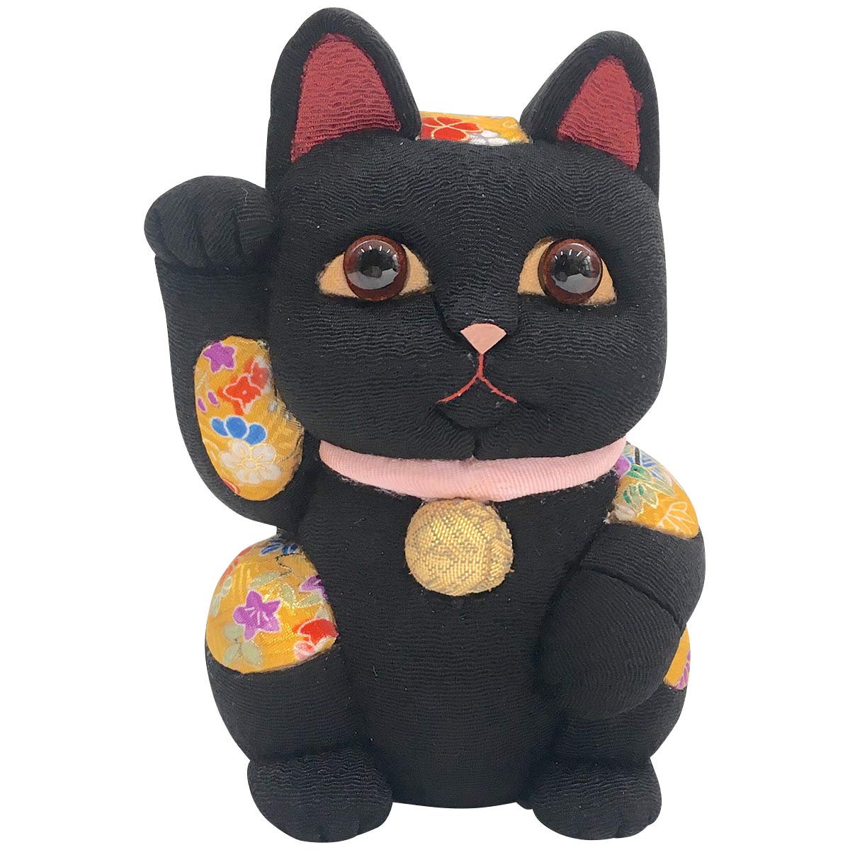 Large Feng Shui Black Traditional Craftsman Toko Kakinuma Kimekomi Doll Made in Japan Maneki-neko (beckoning cat) - - - - - чёрный
