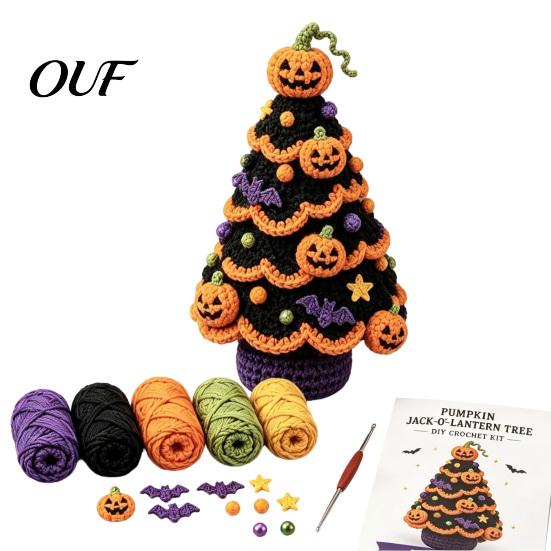 Black Cat Moon Tree Yarn Craft Halloween Crochet Pack, DIY Kit with Hooks And Step Cute Monster Set by Guide, Creative Handmade Knitting Supplies for