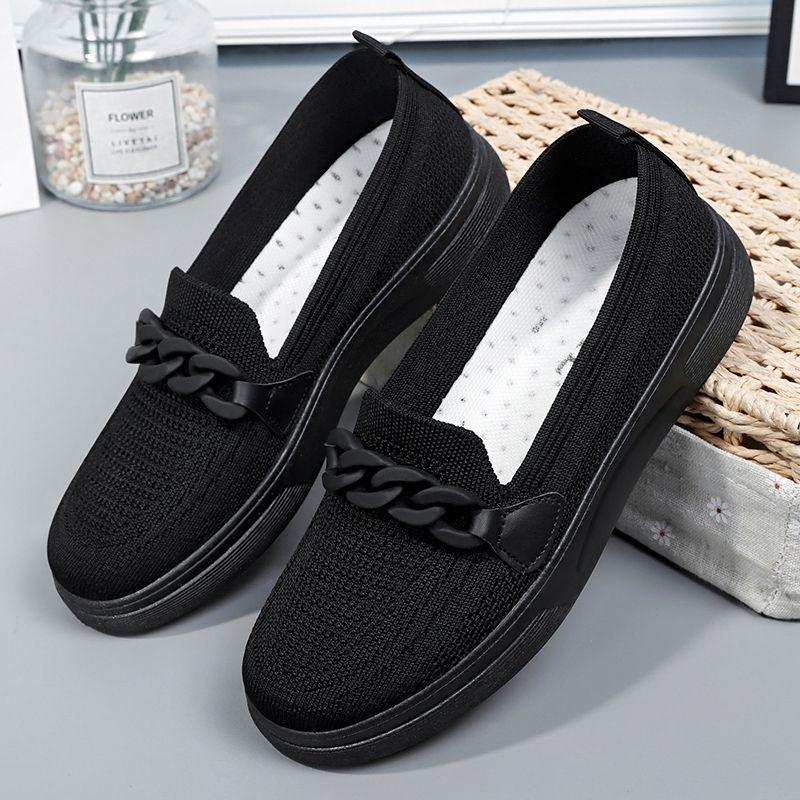 Old Beijing cloth shoes women's spring leisure sports mother shallow mouth non-slip flat bottom middle-aged and elderly breathable fashion flying weav