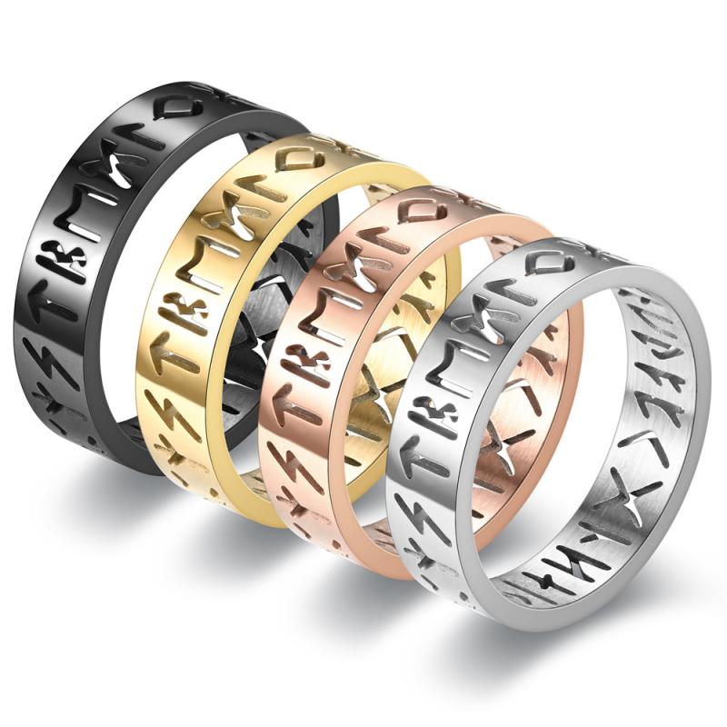 6MM Stainless Steel Hollow Out Ring for Men Women Fashion Hollow Rune Design Finger Anillo Antiestres Anxiety Rings