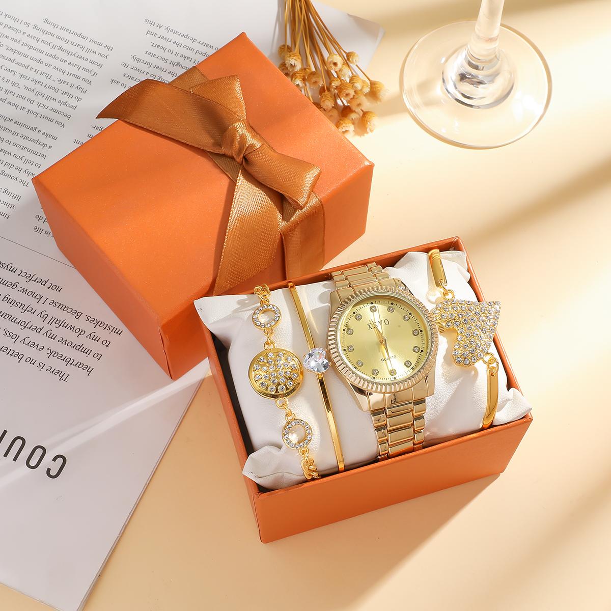 

No gift box, hot women s watches, diamond-set pin strip scale business simple female quartz watches, with diamond bracelet four- золотий
