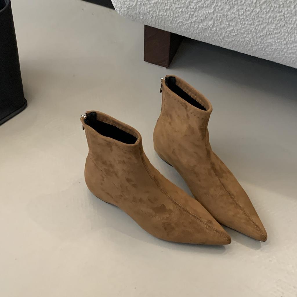 Suede simple pointed short boots women's 2025 autumn and winter new rear zipper women's boots Korean version thin boots fashion boots women