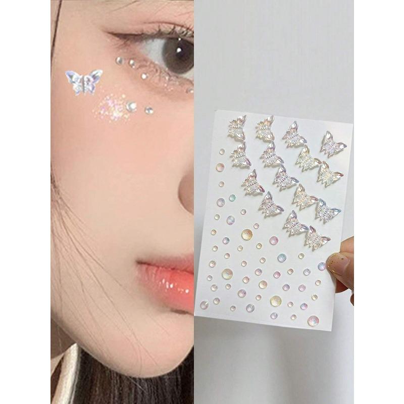 1pc Rhinestone Decorated 3D Butterfly And Flat Design Facial Sticker, Great For Parties And Gatherings