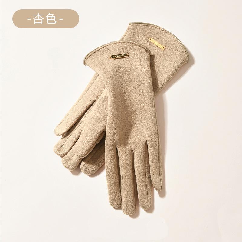 Japanese gloves women's velvet thickened driving suede warm and cold gloves winter