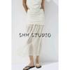 Summer New Product Women's Clothes Minimalist Linen Blend Ruched Decoration Patchwork Mid Waist Midi Dress 4661441