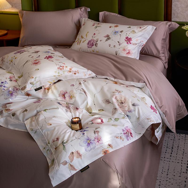 1200TC Egyptian Cotton Flowers Prints Luxury Queen King Size Bedding Set Duvet Cover Set Flat/Fitted Bed Sheet Pillowcases 4Pcs