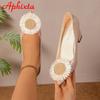 Fashion Aphixta Braid Sunflowers 7cm Chunky Heels Apricot Pointed Toe Pumps Women Shoes Square Heel Party Leisure Fashion Big Size 51 52