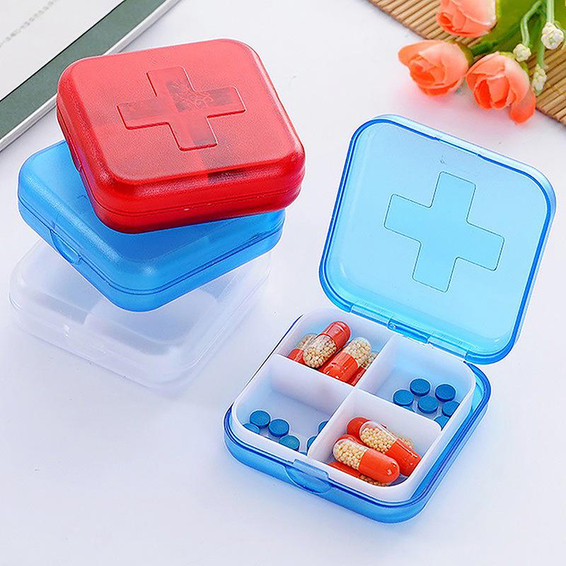 Mini Organizer Case 4 Grids Pill Box Tablet Pill Case Travel Drug Dispenser Storage Container Medicine Boxes Dispensing Medical