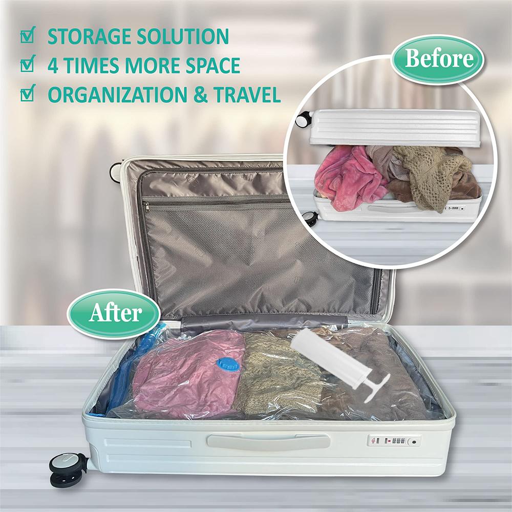 Vacuum Storage Bags with Hand Pump, Large Vacuum Seal Bags for Clothing Organizer Space Saver Bag for Travel Lugggage, Blankets