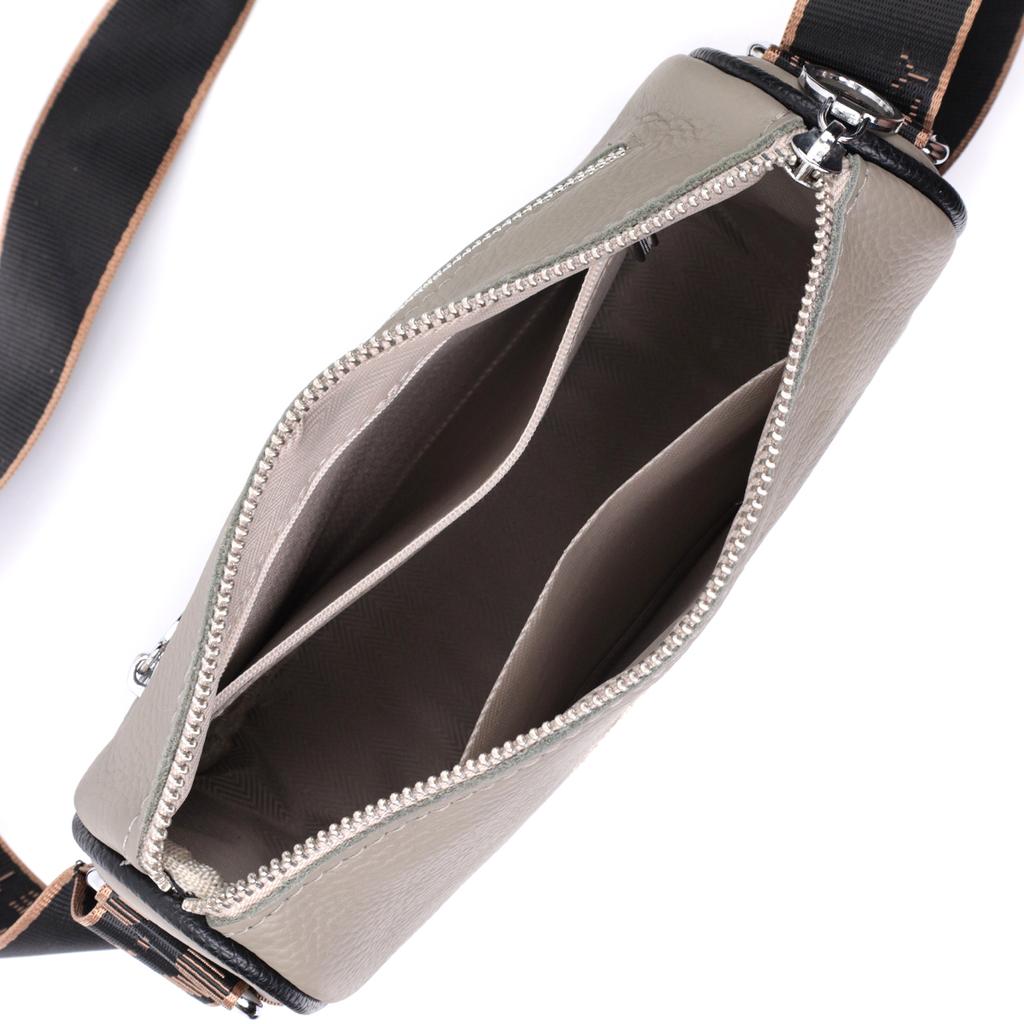 Beautiful Women's Bag with Embroidery On the Front Side Made of Genuine Leather Vintage 22626 Gray