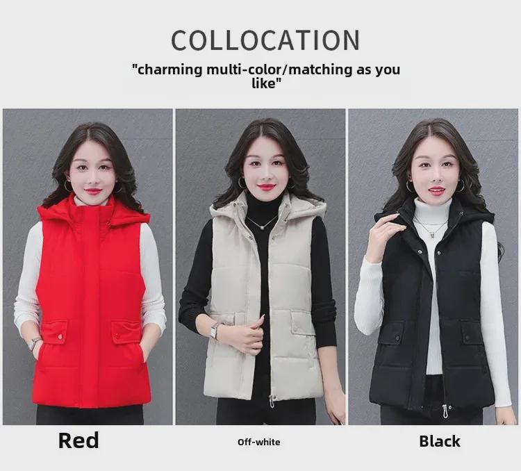 Dámská teplá vesta z jehněčí kůže a sametu s kapucí - Odnímatelná, silná bunda z prachového peří a bavlny na podzim a zimu, ideální pro matky středního věku