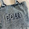 Mini Borsa Tote in Denim Lavato con Design a Lettere Ricamate Manico Superiore Borsa a Mano Piccola Casual per Donne Quotidiana