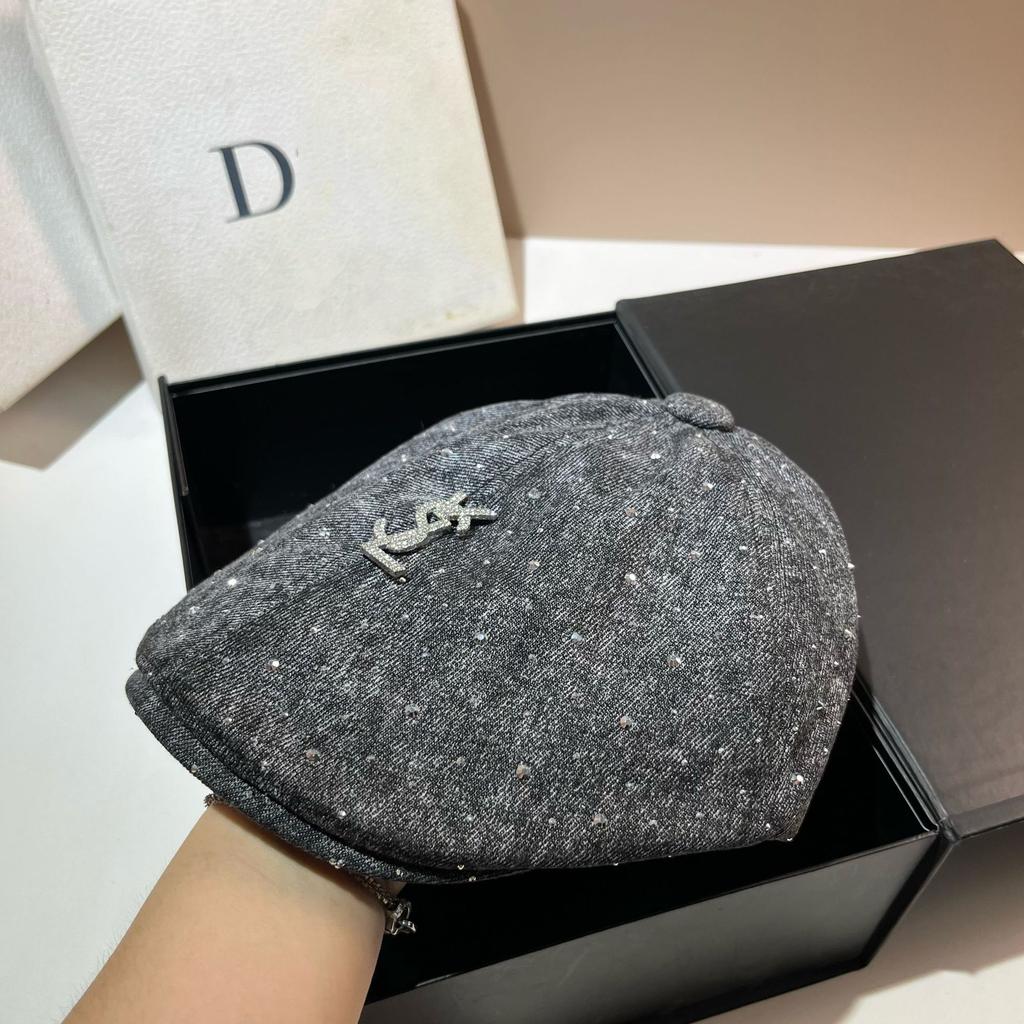 Vsl Paris Rhinestone Denim Bucket Hat Autumn Trendy Smudged Retro Forward Hat