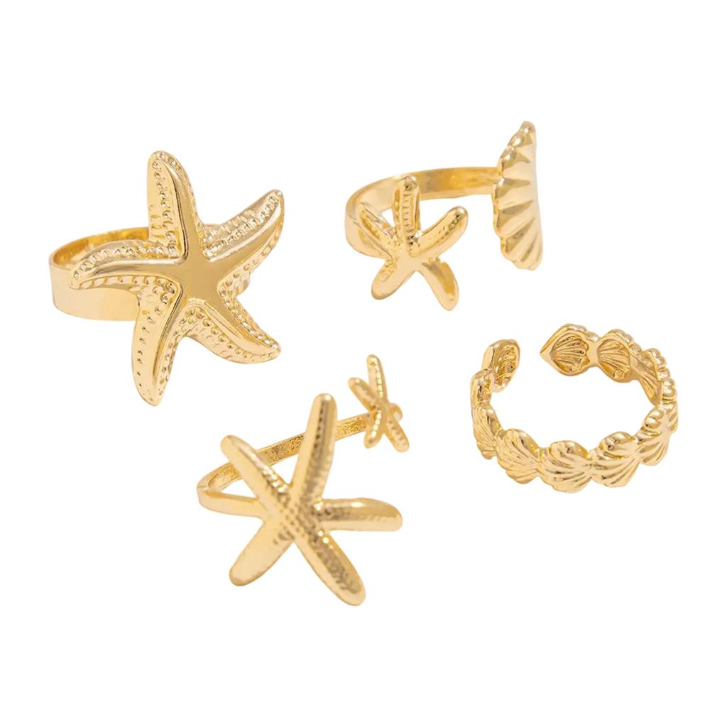 Bagues Ouvertes Ajustables Styles Gothiques pour Couples avec Motifs Pétoncles Étoiles de Mer Couleur Or et Argent Vêtement Décontracté