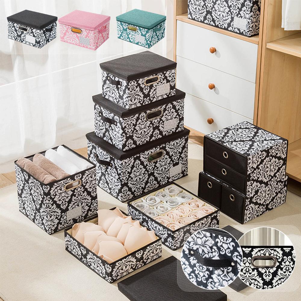 European Style Clothing Storage Sundries Organizer Printed Boxes with Lid Foldable Closet Bins for Clothes Toys Desktop Sundries
