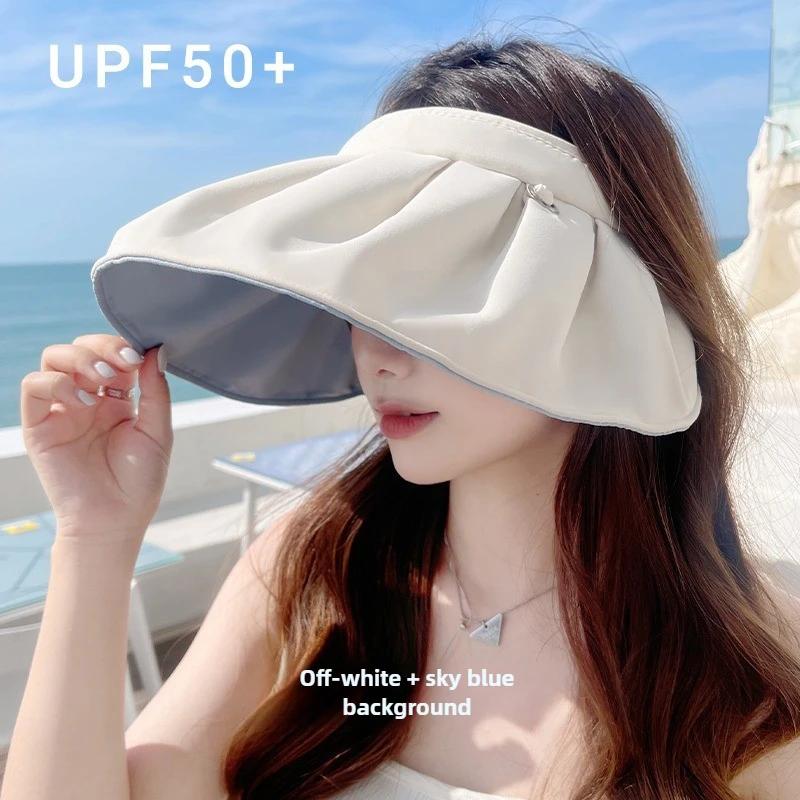 2025 Summer Travel Sunshade Sunblock Hat Large Eaves Anti-UV Temperament All Empty Top Hat Tidal Sun Hat