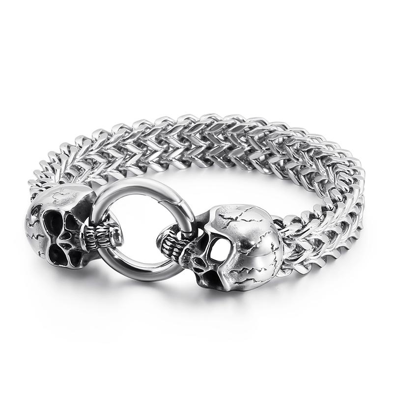 Punk Stainless Steel Skull Charm Bracelet for Men Shiny Mesh Chain Bangle Man Jewelry Vintage Accessory Personalized Gift
