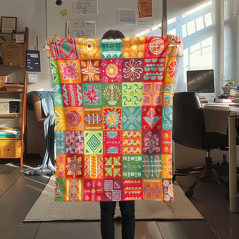 1Pc Ethnic Tribal Texture Print Flannel Blanket, High Quality Comfortable for All Seasons, Home Decor, Warmth and Comfort, Perfect for Gifts