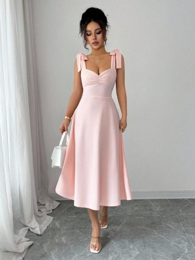 Elegant Strappy Solid Color Women's Long Dress for Spring-Summer