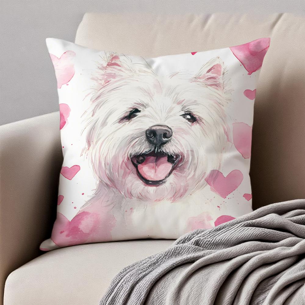 Cute West Highland White Terrier Pet Cushion Cover Pillowcase Antidustmite Invisible Zipper Short Plush Sofa Cushion