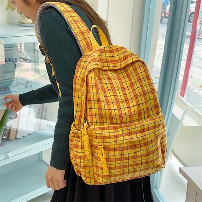 Sac d'écolier étudiant à carreaux Sac à dos léger grande capacité pour femmes