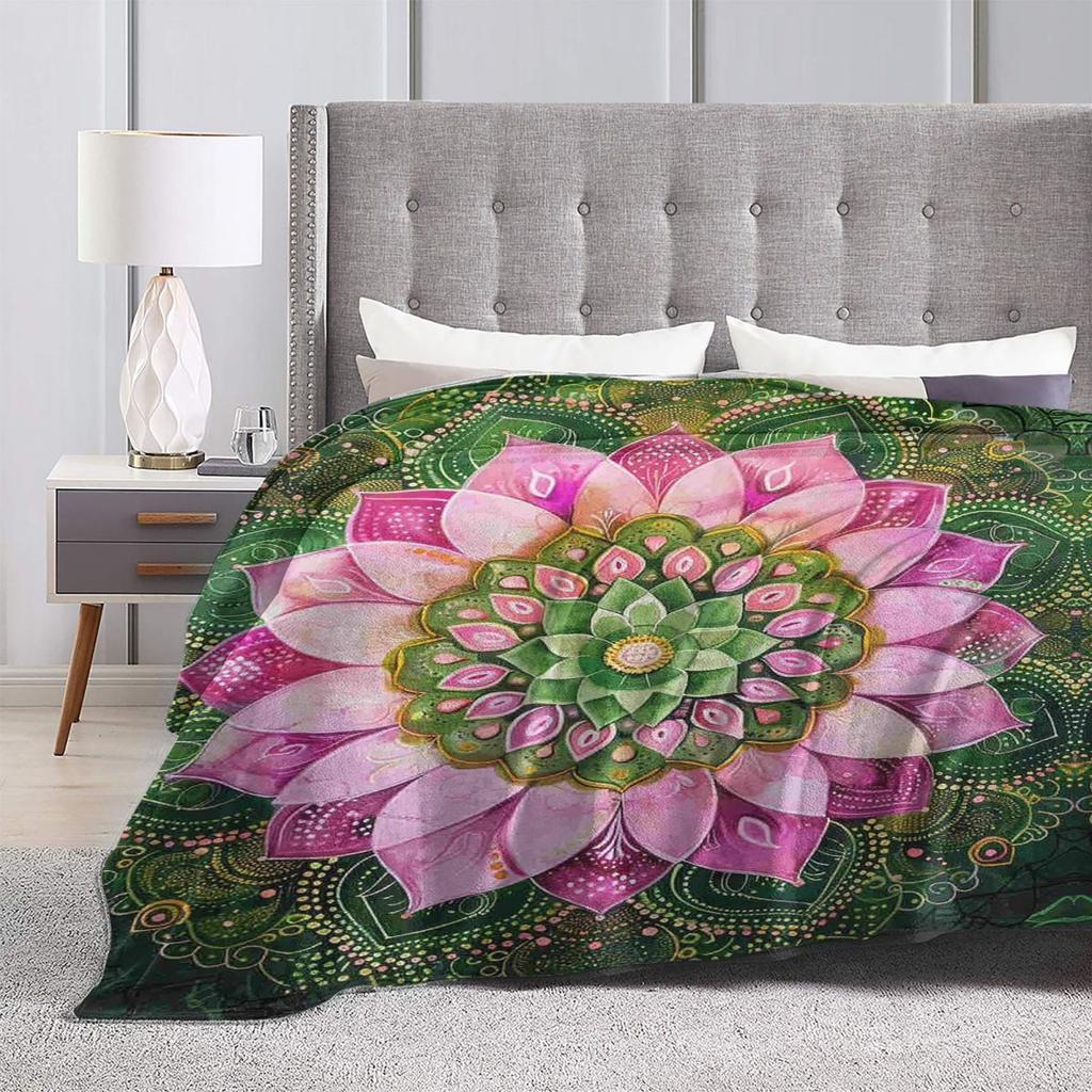 Mandala Yoga Flower Bohemia Meditation Nature Blankets Soft Warm Flannel Throw Blanket Plush for Bed Living Room Picnic Home