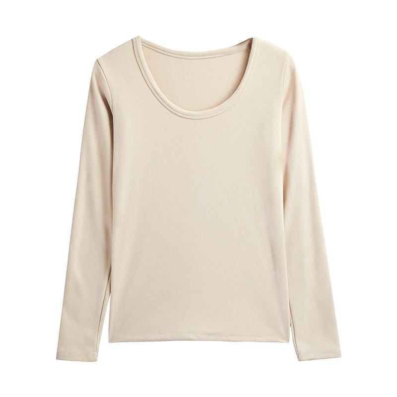 

Женский осенне-зимний топ-основа облегающего кроя с U-образным вырезом и длинными рукавами XL абрикосовый