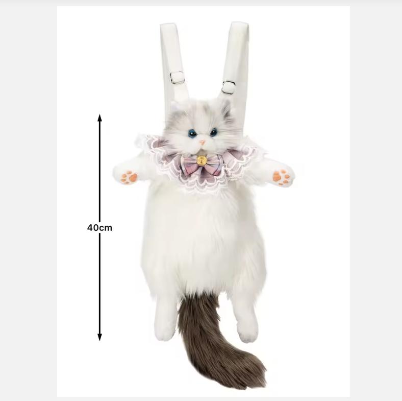 Cute Simulated Cat Designer Backpack Women Kawaii Soft Plush Trendy Backpack Purse for Woman School Bag Gift for Girls