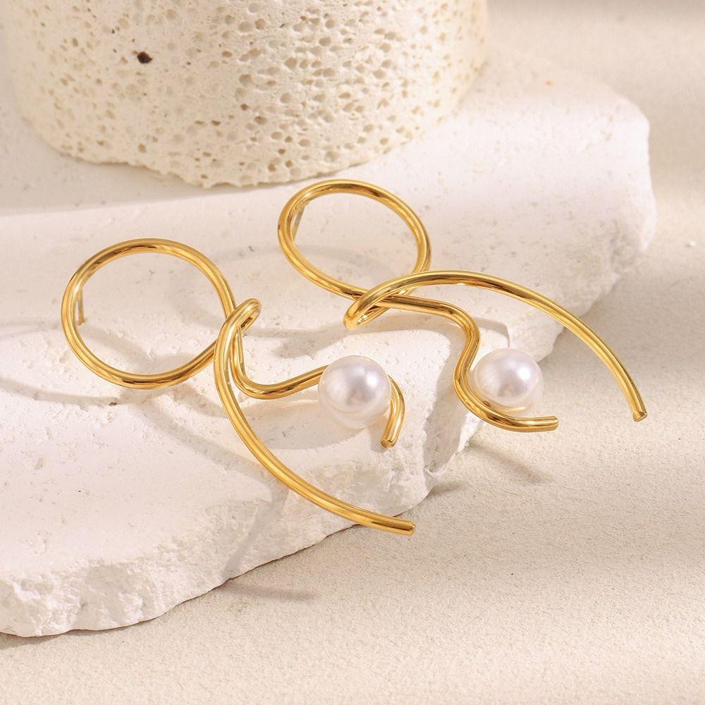 Waterproof Imitation Pearl Earrings Stainless Steel Statement Earrings  Women's Jewelry