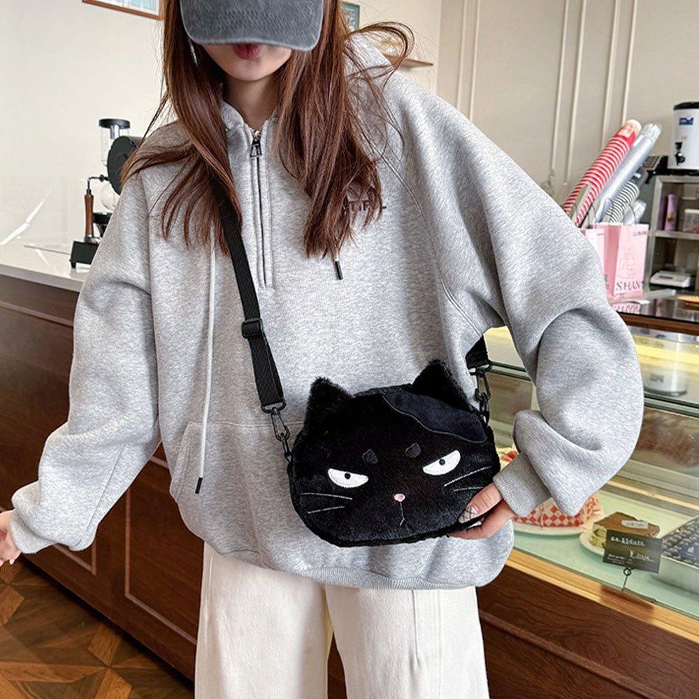 Cute Cartoon Cat Plush Mini Crossbody Bag Fashionable Soft Shoulder Purse