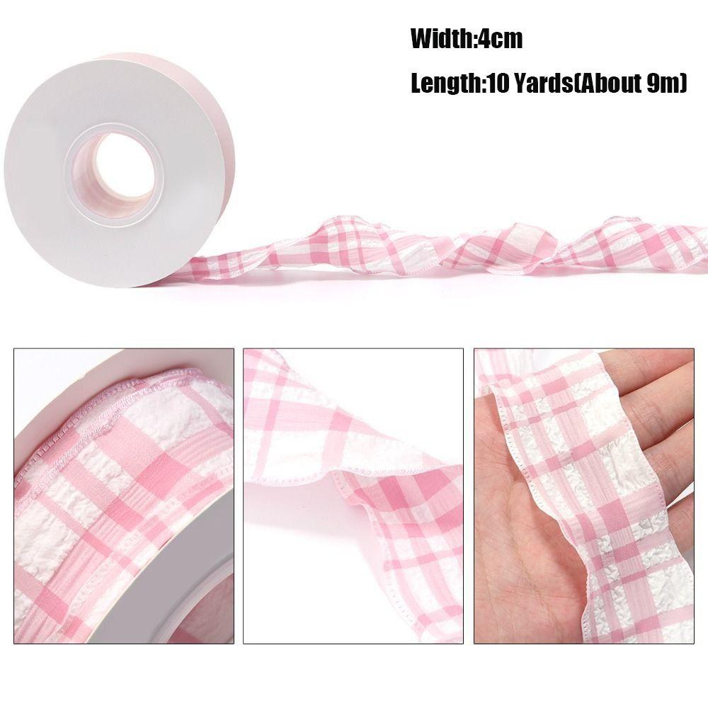 Kreativ 10 Yards Rutigt Band 4CM Bredd Presentinslagning Buketter Koreanska Band Lätt att Klippa Återanvändbar DIY Dekor Dekoration Bröllop
