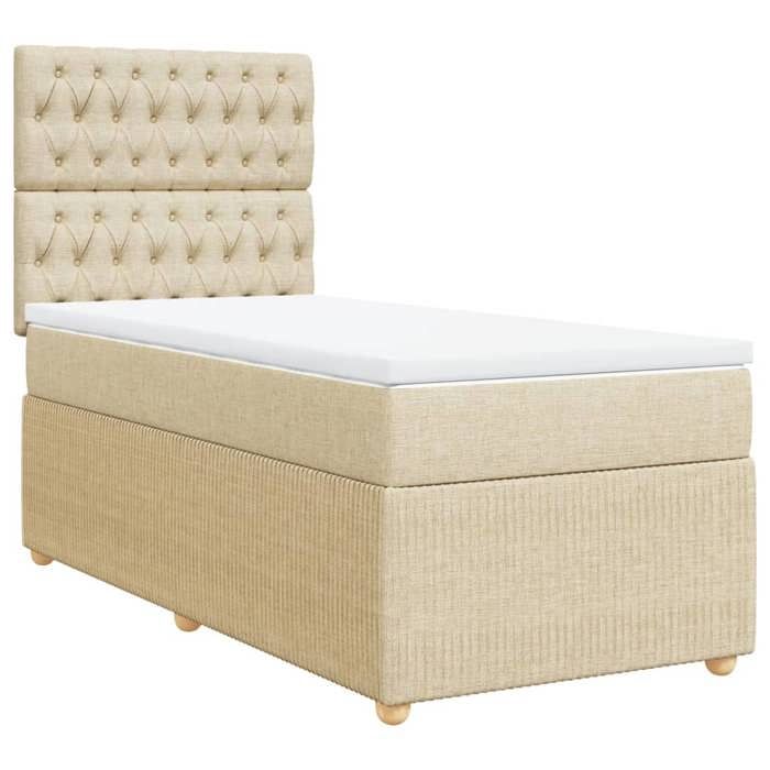 VidaXL Slatted Bed Base with Mattress Cream 90x200 Cm Fabric 3291951