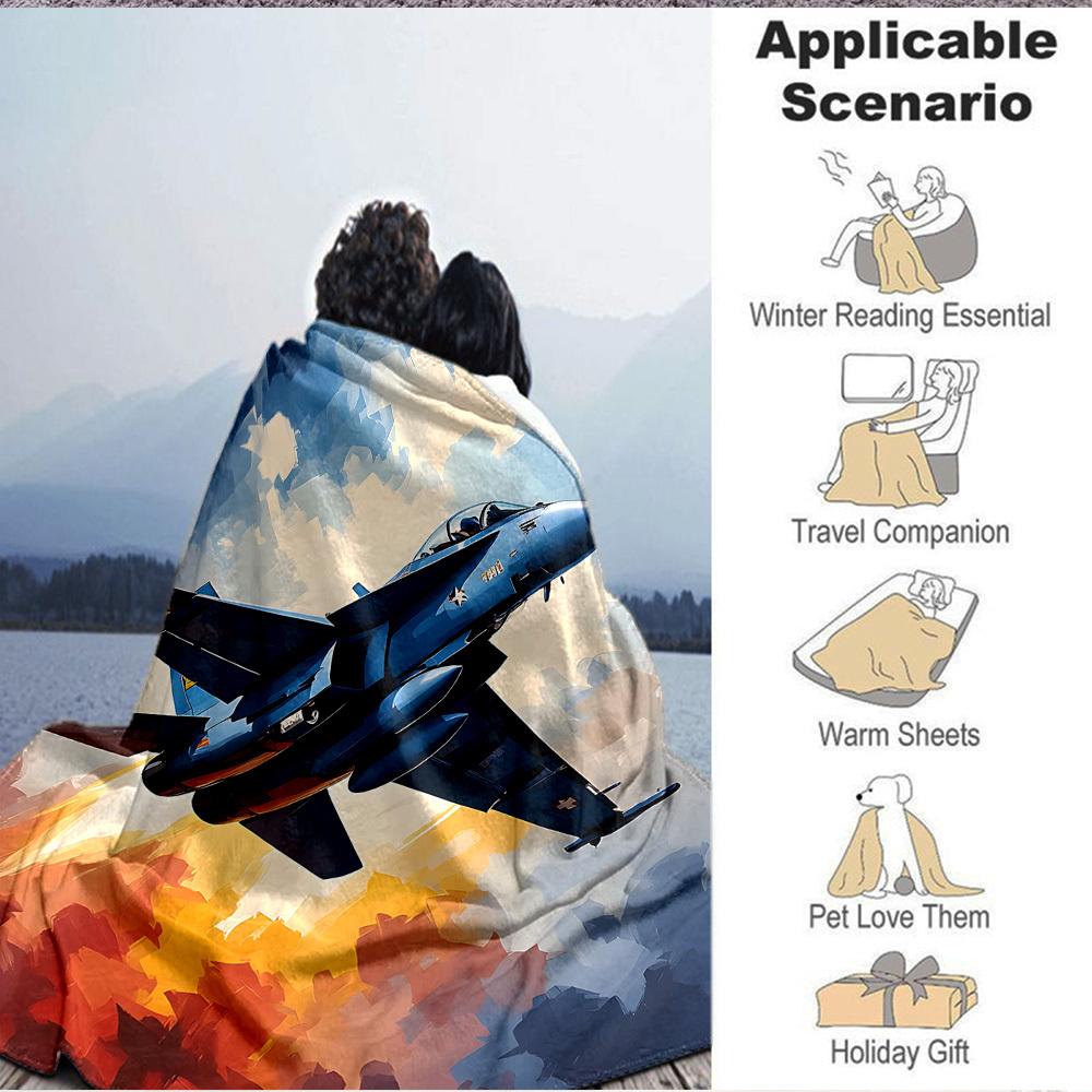 1pc Aircraft Sky Lightweight Flannel Blanket, Comfortable and Warm Blanket, for Office and Camping Sofa Bed, Livingroom123