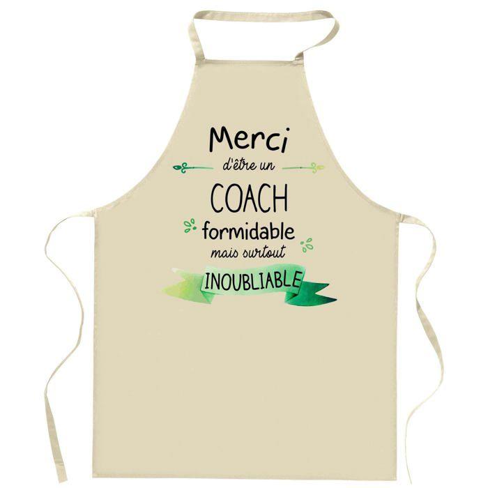 Tablier de cuisine - Coach Merci Inoubliable - Coton résistant - Impression française - Liens ajustables