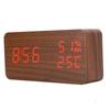 Wooden Alarm Clock LED Voice Control Desk Rectangular Brown Wood Red Light Digital Clock