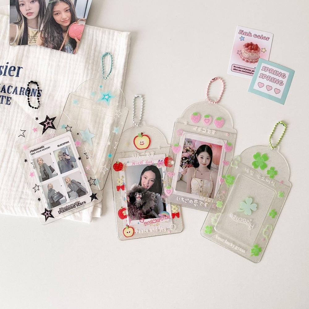Star Strawberry ID Photo Photocard Frame Keychain Pendant Card Protective Case  School Stationery