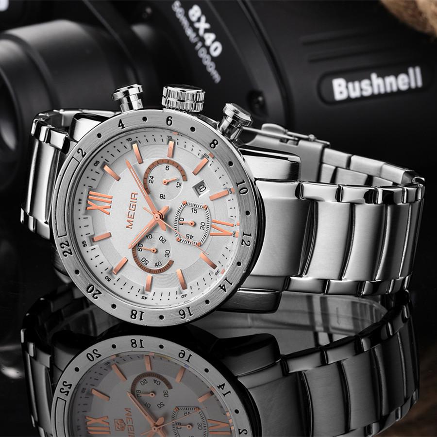 Megir Original Quarz Männer Uhr Edelstahl Business Handgelenk Uhren Uhr Männer Große Zifferblatt Wasserdicht Leucht Relogio Masculino