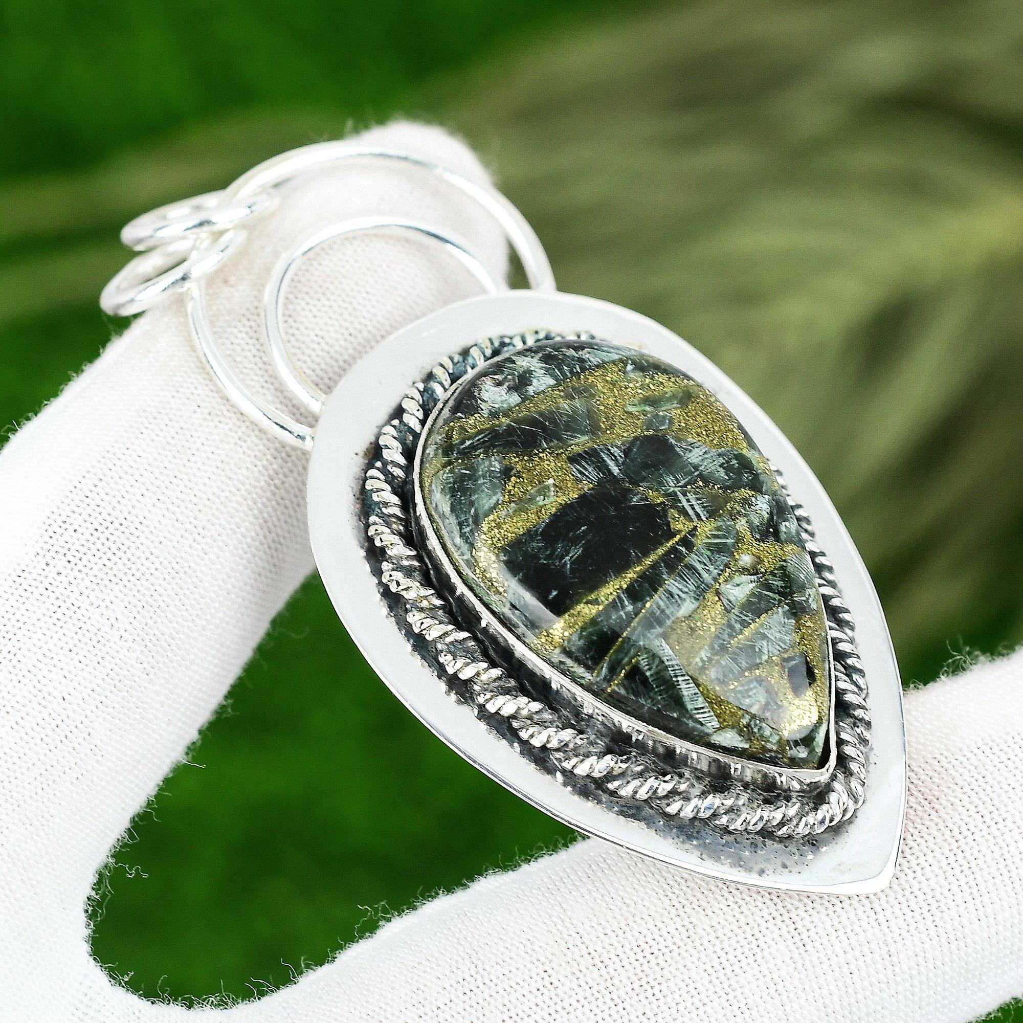 

Friendship Day Deal Copper Seraphinite Gemstone Sterling Silver Bezel Pendant