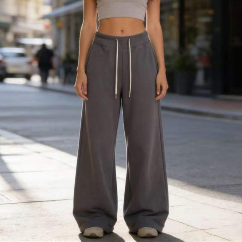 Loose Casual Drawstring Women's Wide-leg Pants 2026 Spring Elastic Waist Versatile Thin Sweatpants Lace-up Sports Casual Pants Fashion New Trousers