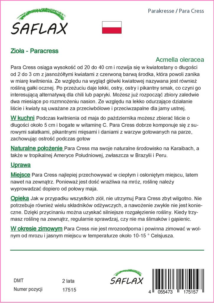 SAFLAX Dárková sada - Para Cress - 500 semen - S dárkovou krabičkou, kartou, štítkem a substrátem pro zalévání - Acmella oleracea