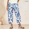 Women Plus Size Loose Fawn Maple Leaf Printed Cross Hem Cropped Pants