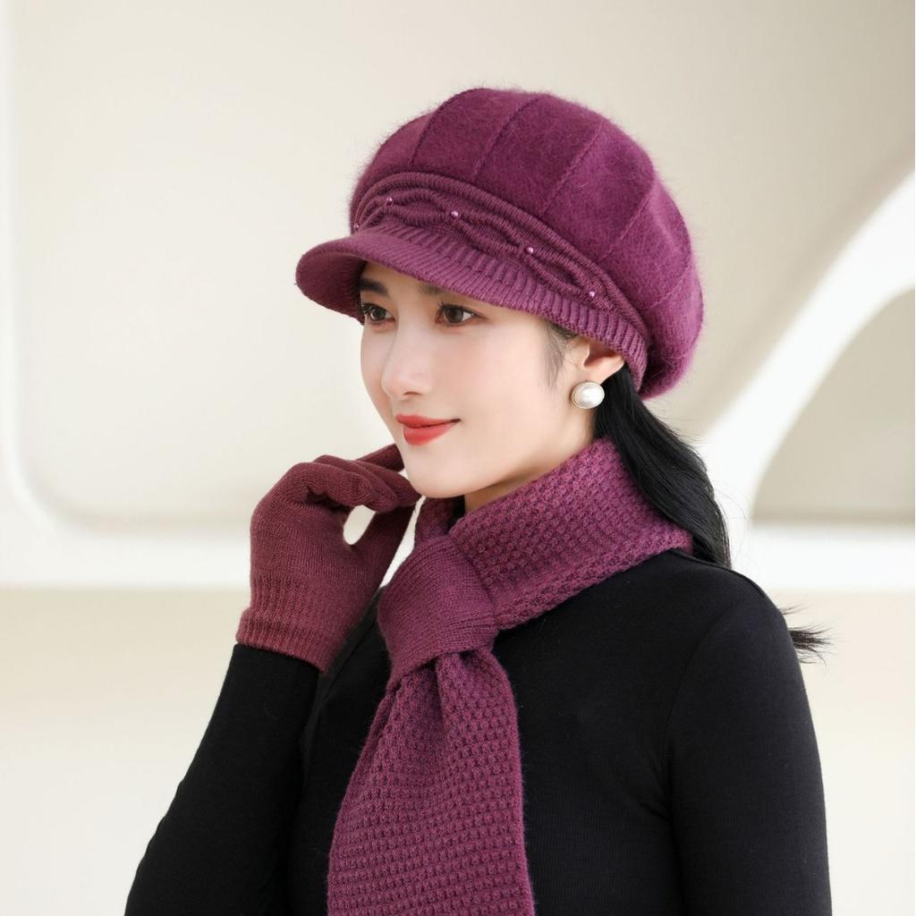 Autumn and Winter Women Wool Knitted Hat Winter Fashionable and Fashionable Thick Warm Wool Hat Rabbit Hair